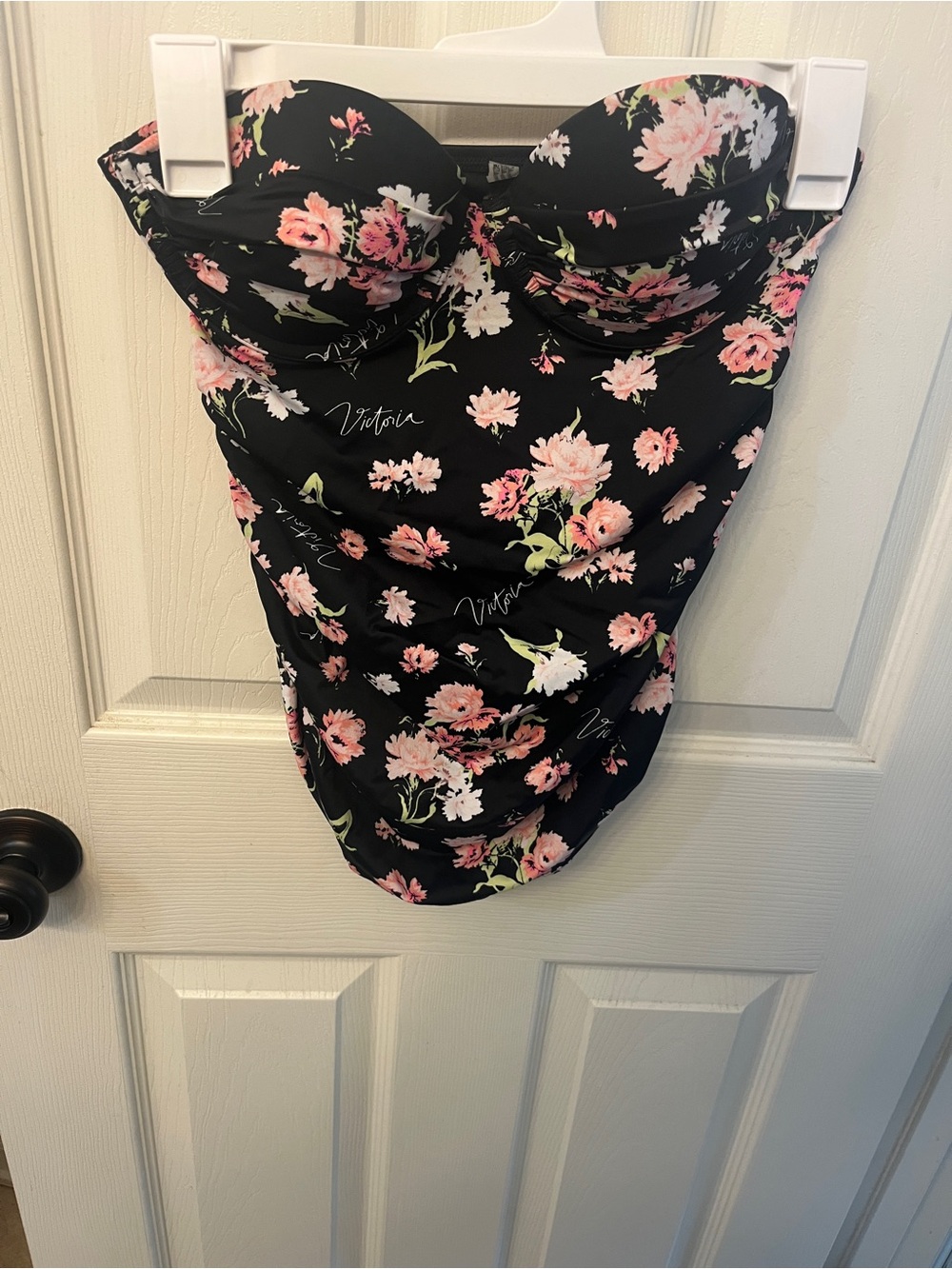Victoria's Secret Black Floral Bandeau Tankini Swimsuit - Pink Green and Black